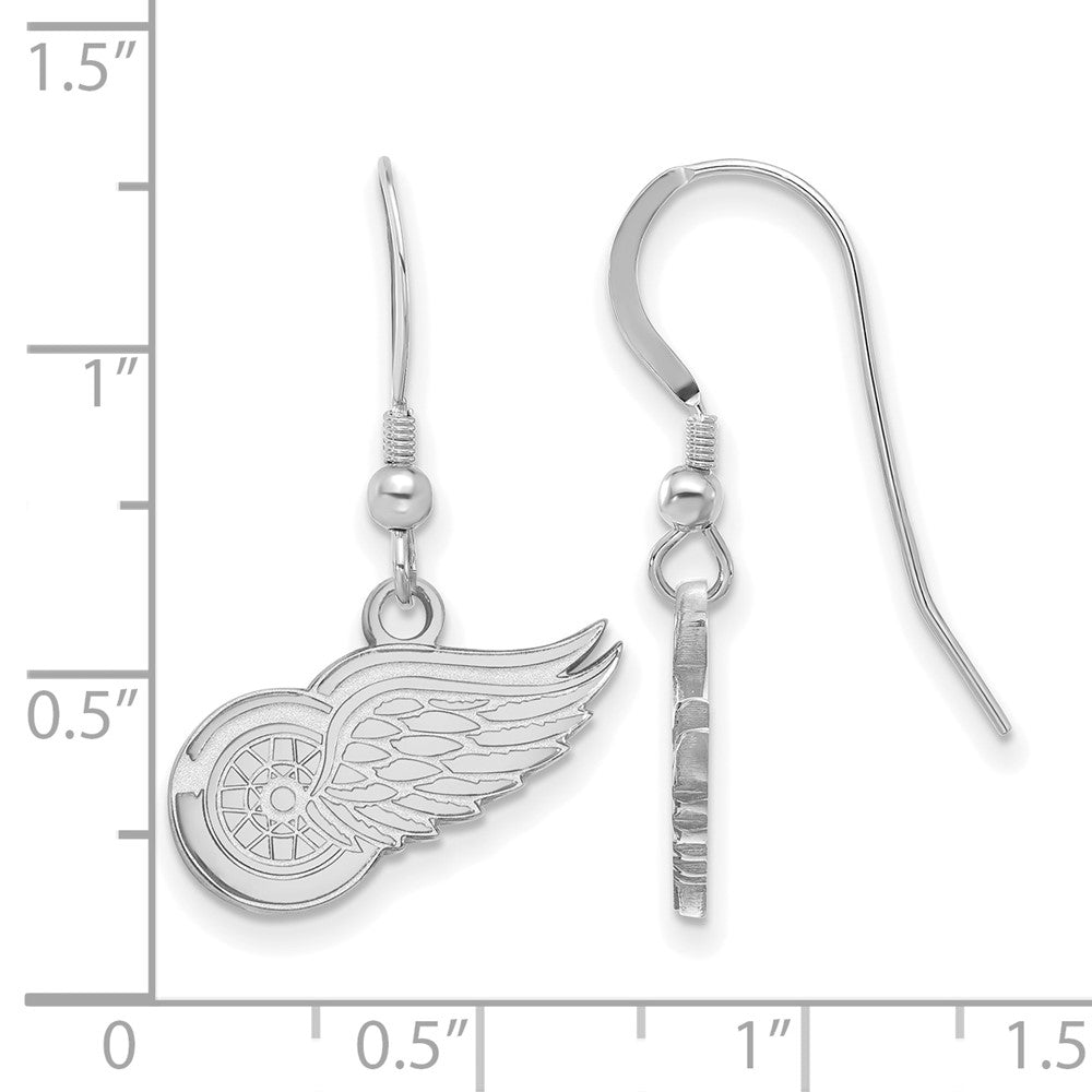 Sterling Silver Rhodium Plated Nhl Logoart Detroit Red Wings Small Dangle Wire Earrings