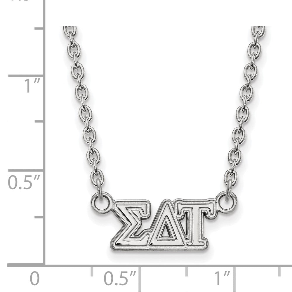 Sterling Silver Rhodium Plated Logoart Sigma Delta Tau Sorority Greek Letters Medium Pendant 18 Inch Necklace