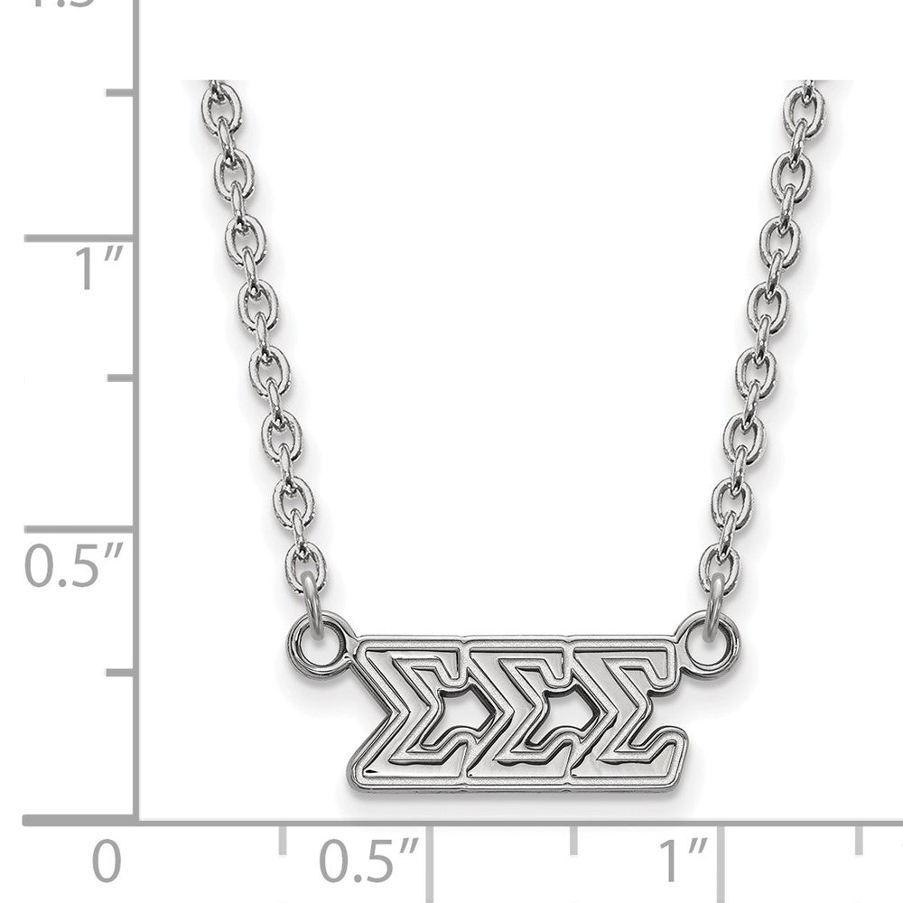 Sterling Silver Rhodium Plated Logoart Sigma Sorority Greek Letters Medium Pendant 18 Inch Necklace