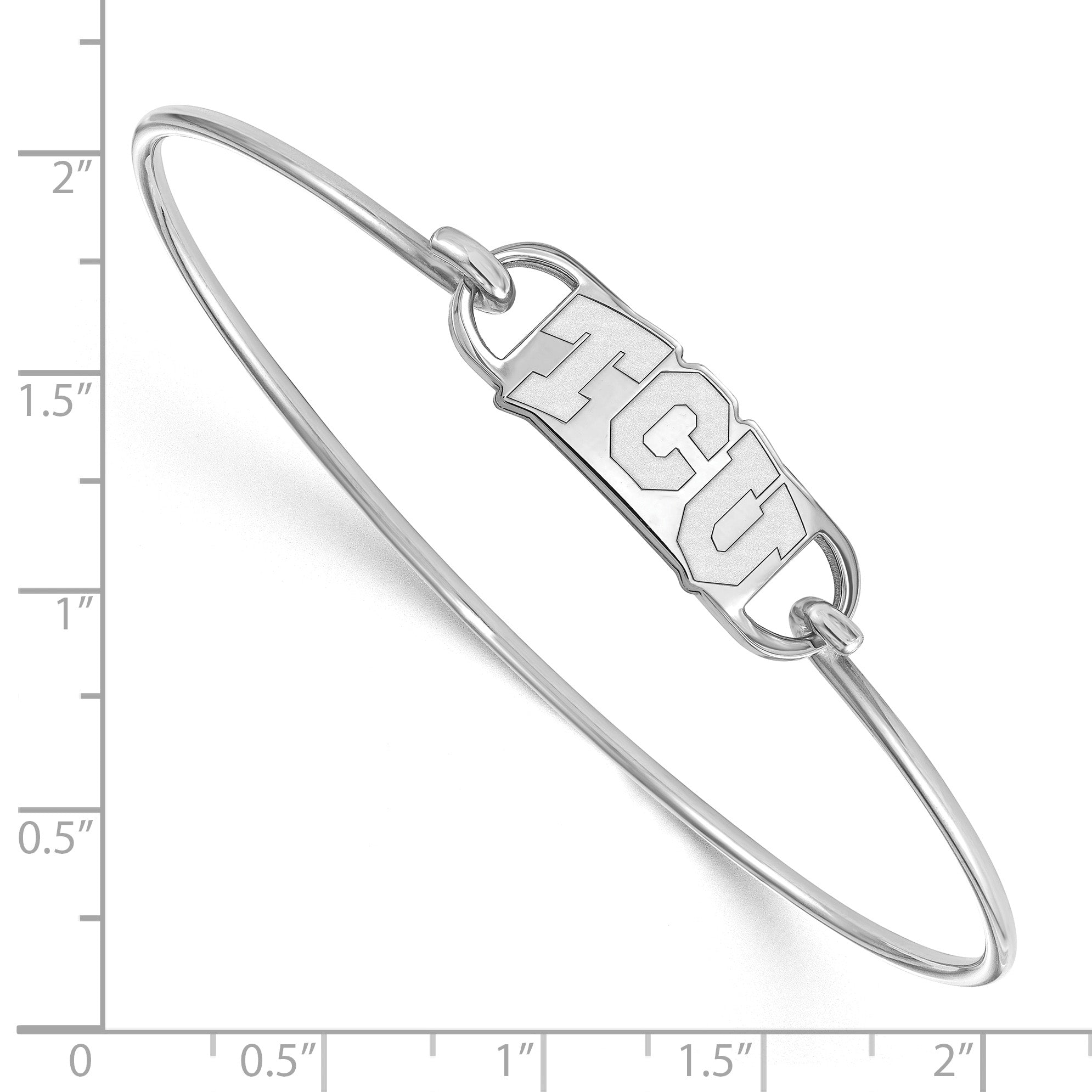 Sterling Silver Rhodium Plated Logoart Texas Christian University T C U Small Center 7 Inch Wire Bangle
