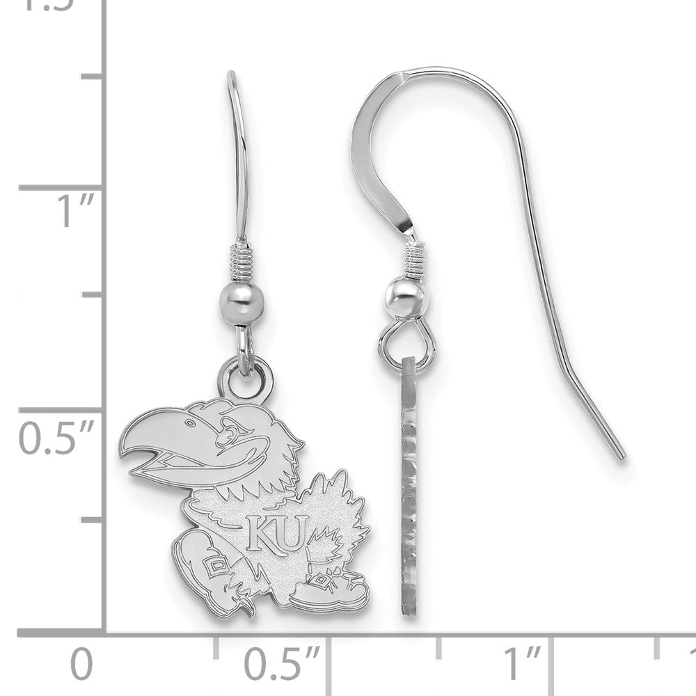 Sterling Silver Rhodium Plated Logoart University Of Kansas Jayhawk Small Dangle Wire Earrings