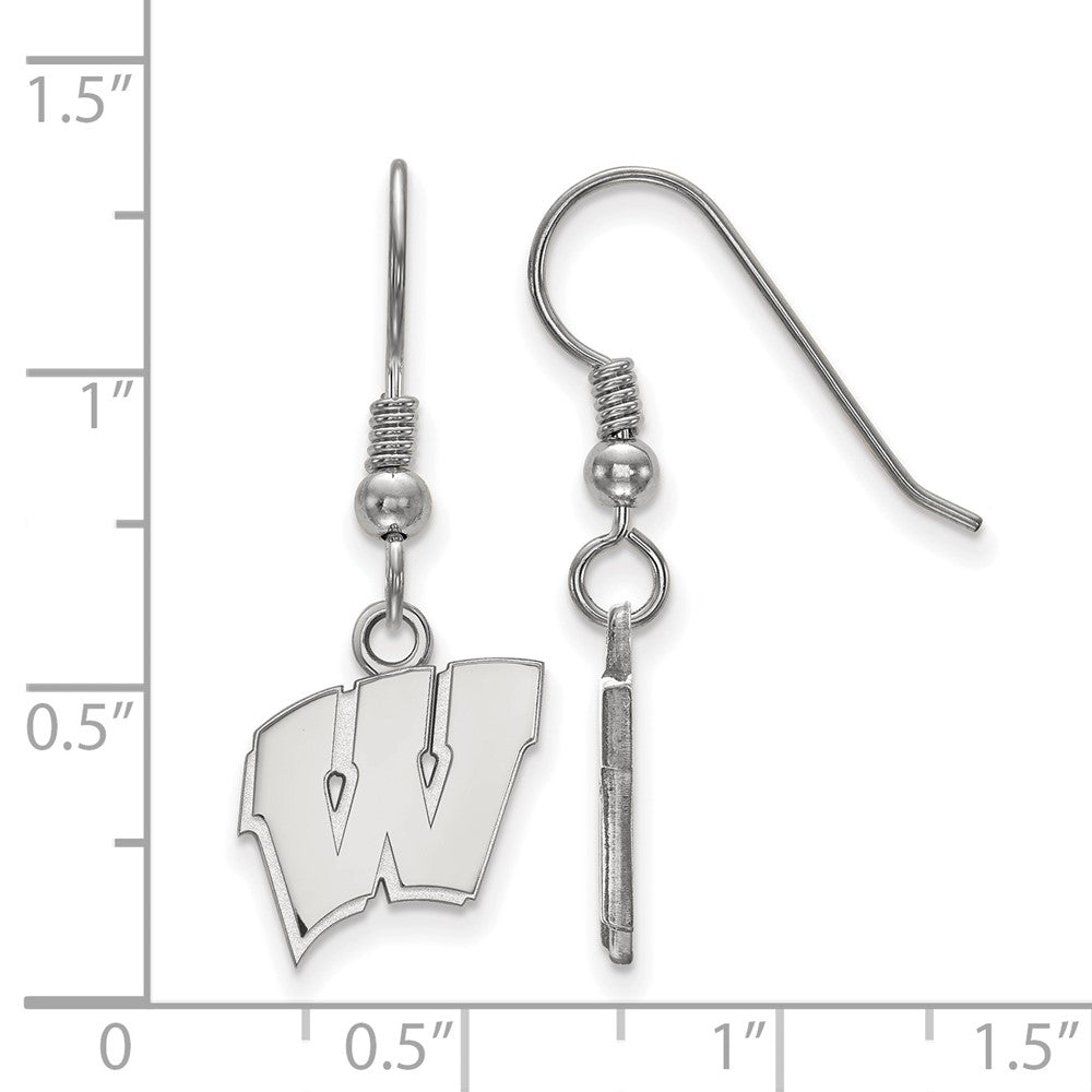 Sterling Silver Rhodium Plated Logoart University Of Wisconsin Letter W Small Dangle Wire Earrings