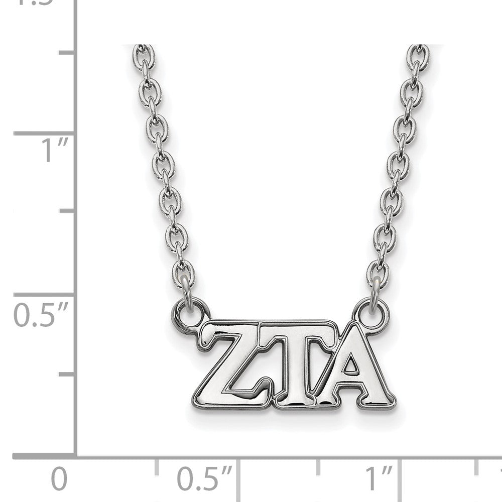 Sterling Silver Rhodium Plated Logoart Zeta Tau Alpha Sorority Greek Letters Medium Pendant 18 Inch Necklace