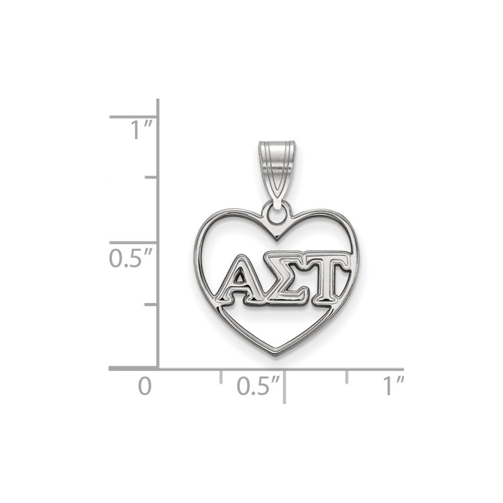 Sterling Silver Rhodium Plated Logoart Alpha Sigma Tau Sorority Greek Letters Heart Pendant