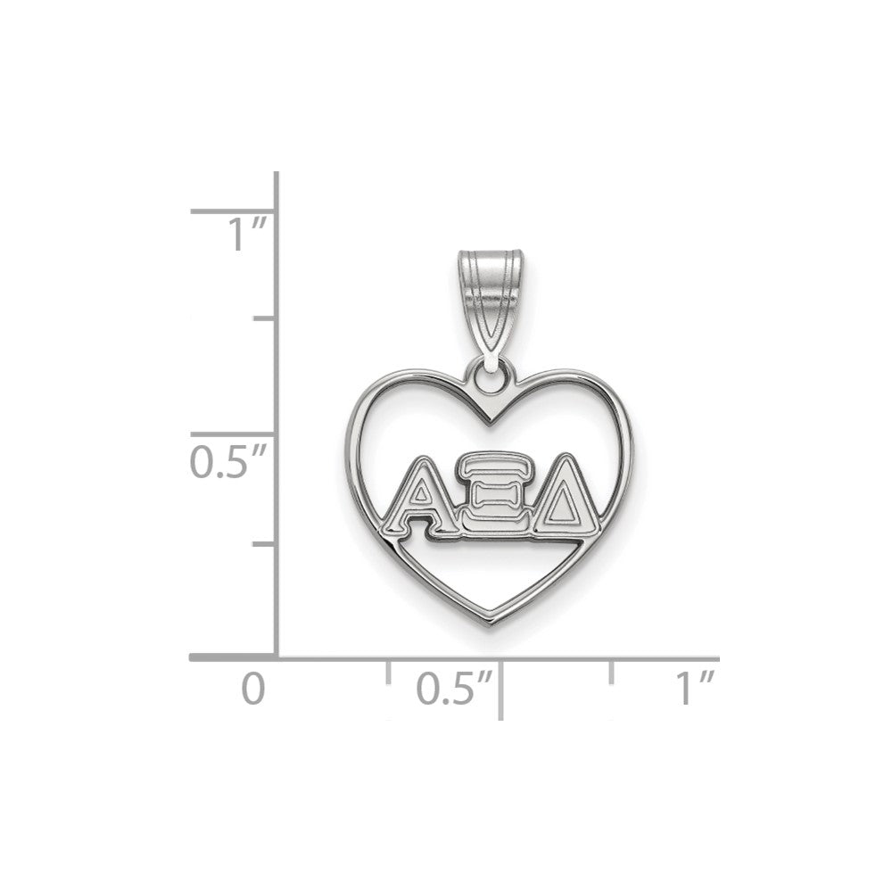 Sterling Silver Rhodium Plated Logoart Alpha Xi Delta Sorority Greek Letters Heart Pendant