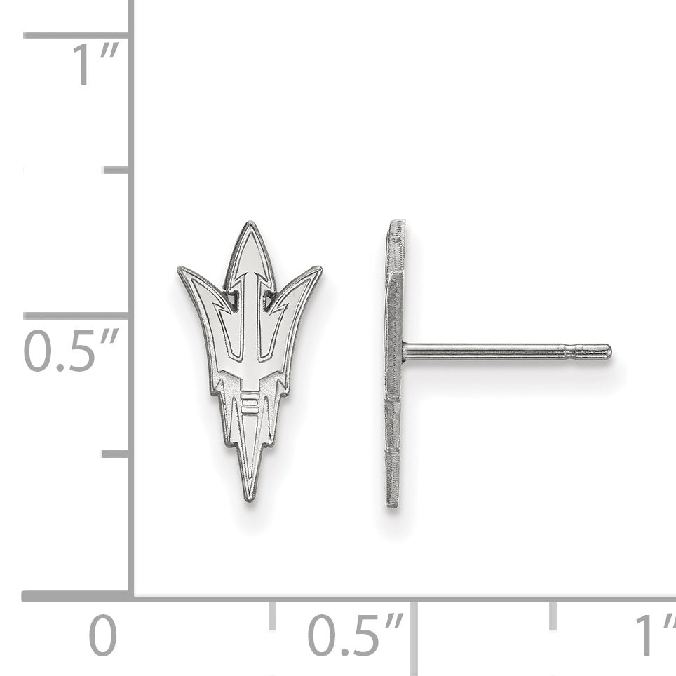 Sterling Silver Rhodium Plated Logoart Arizona State University Pitchfork Small Post Earrings