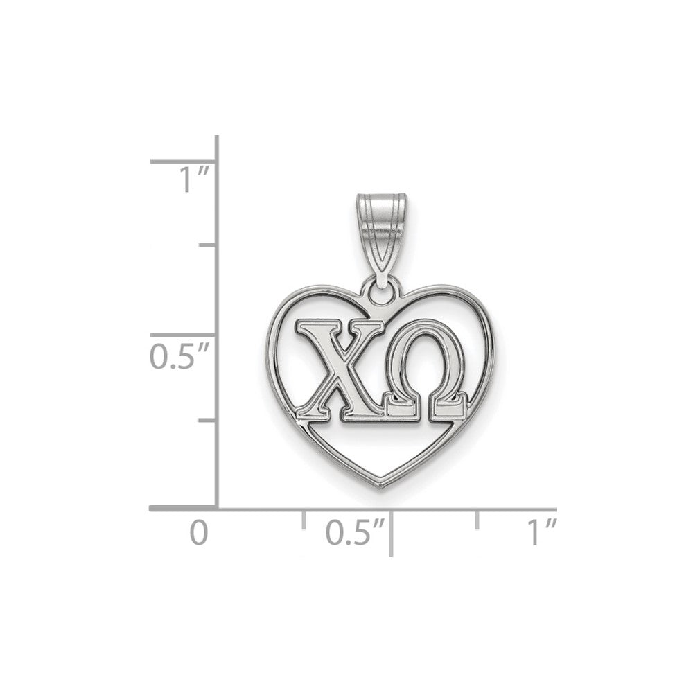 Sterling Silver Rhodium Plated Logoart Chi Omega Sorority Greek Letters Heart Pendant