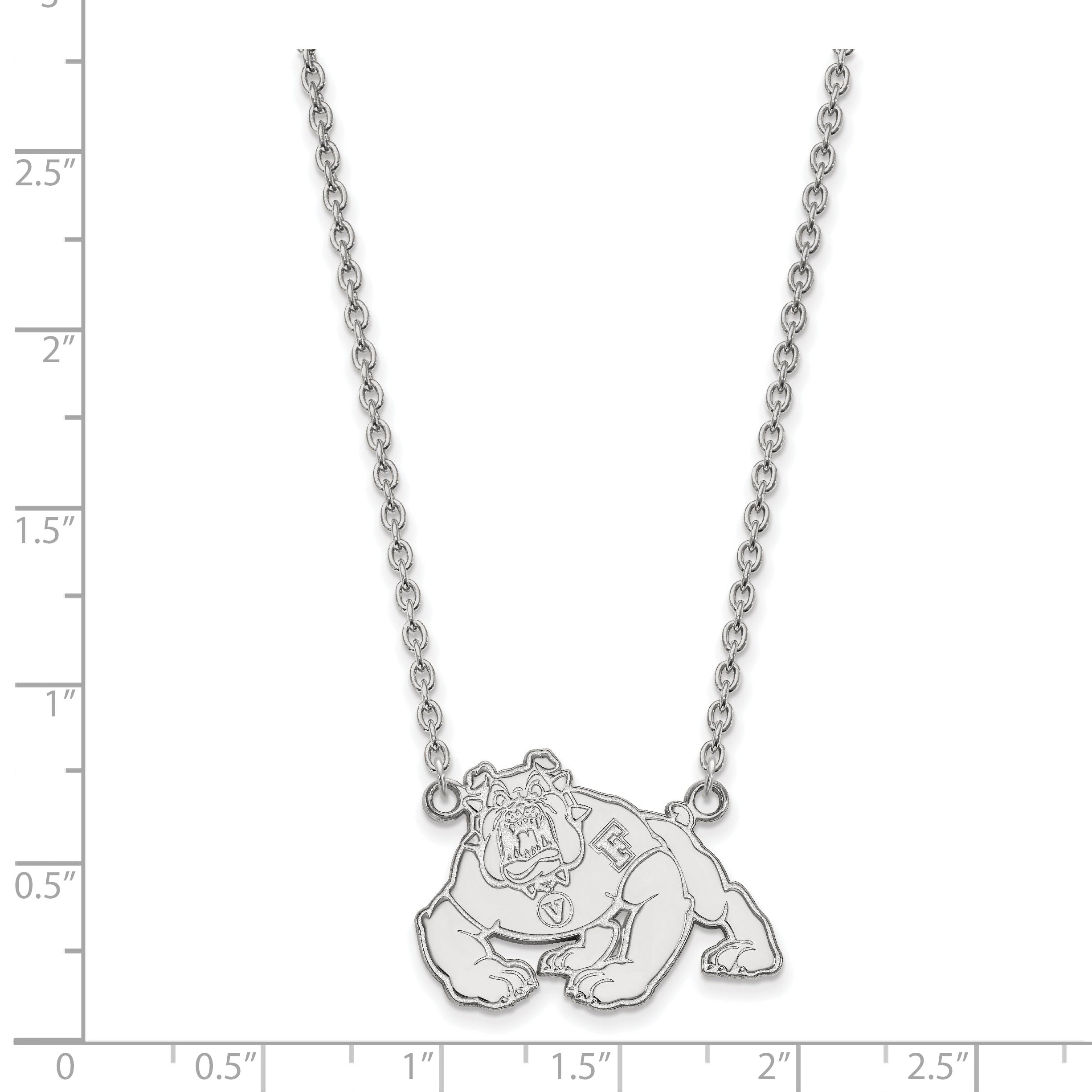 Sterling Silver Rhodium Plated Logoart California State University Fresno Bulldog Large Pendant 18 Inch Necklace