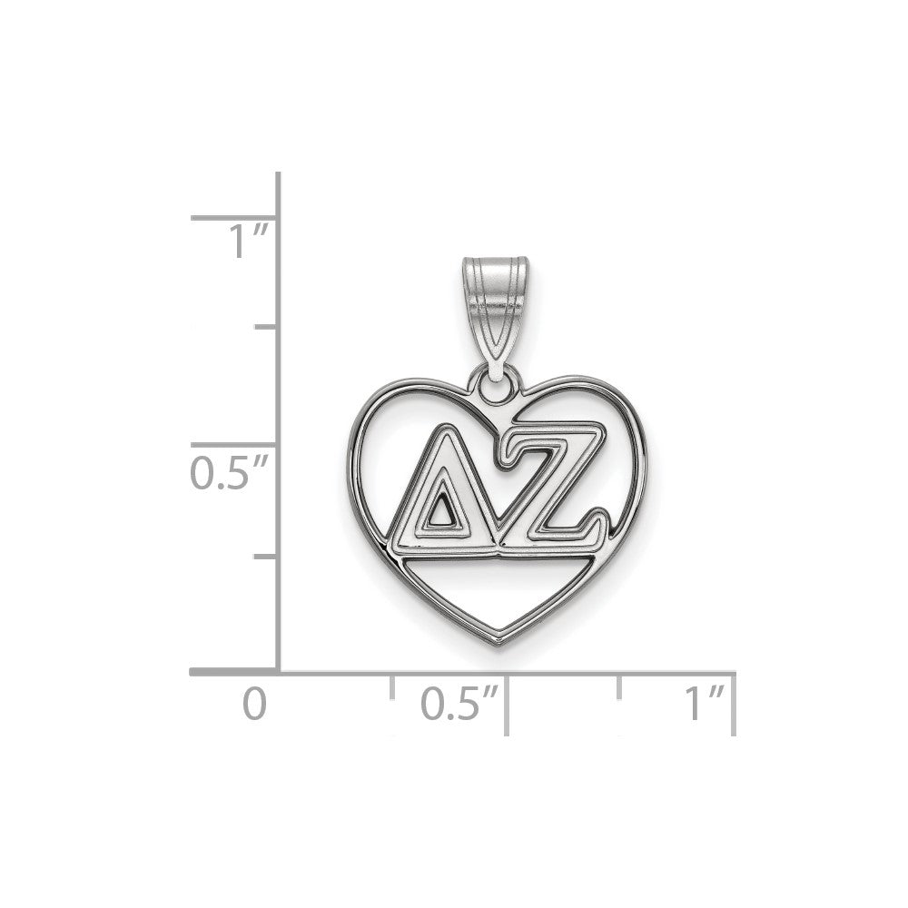 Sterling Silver Rhodium Plated Logoart Delta Zeta Sorority Greek Letters Heart Pendant