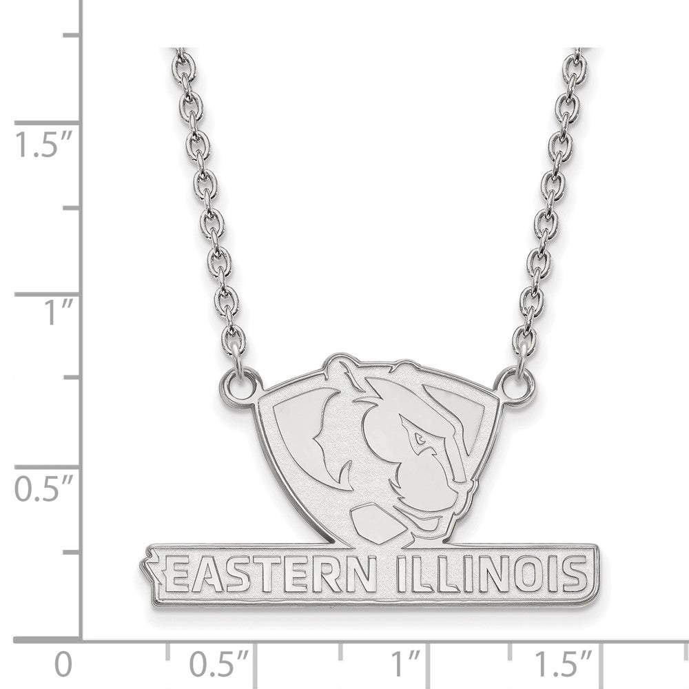 Sterling Silver Rhodium Plated Logoart Eastern Illinois University Large Pendant 18 Inch Necklace