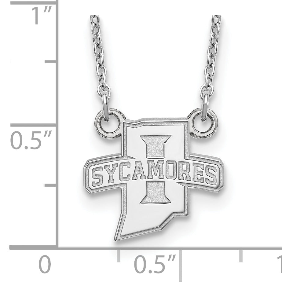 Sterling Silver Rhodium Plated Logoart Indiana State University Sycamores Small Pendant 18 Inch Necklace