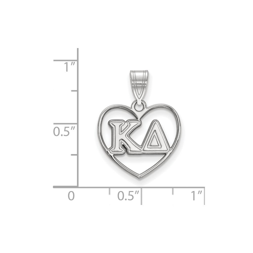 Sterling Silver Rhodium Plated Logoart Kappa Delta Sorority Greek Letters Heart Pendant