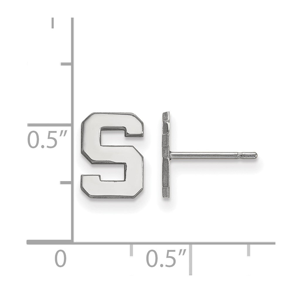 14K White Gold Logoart Michigan State University Letter S Extra Small Post Earrings