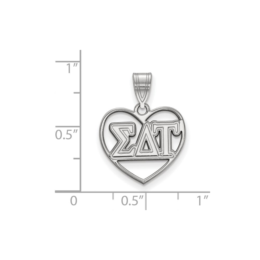 Sterling Silver Rhodium Plated Logoart Sigma Delta Tau Sorority Greek Letters Heart Pendant