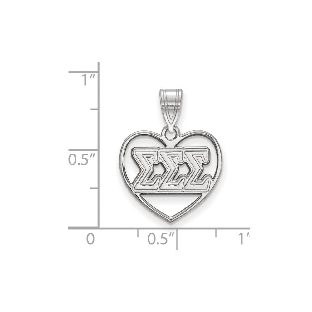 Sterling Silver Rhodium Plated Logoart Sigma Sorority Greek Letters Heart Pendant