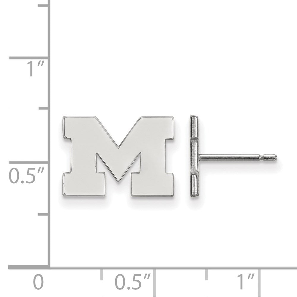 Sterling Silver Rhodium Plated Logoart University Of Michigan Letter M Extra Small Post Earrings