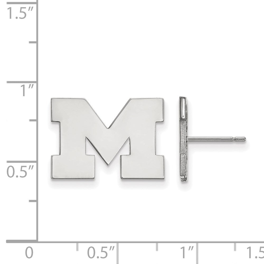 14K White Gold Logoart University Of Michigan Letter M Small Post Earrings