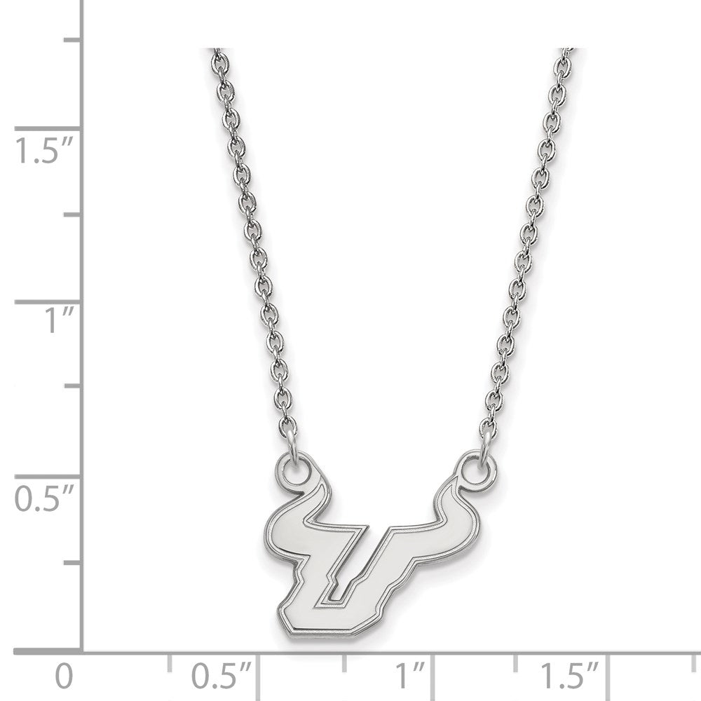 Sterling Silver Rhodium Plated Logoart University Of South Florida Bull Small Pendant 18 Inch Necklace