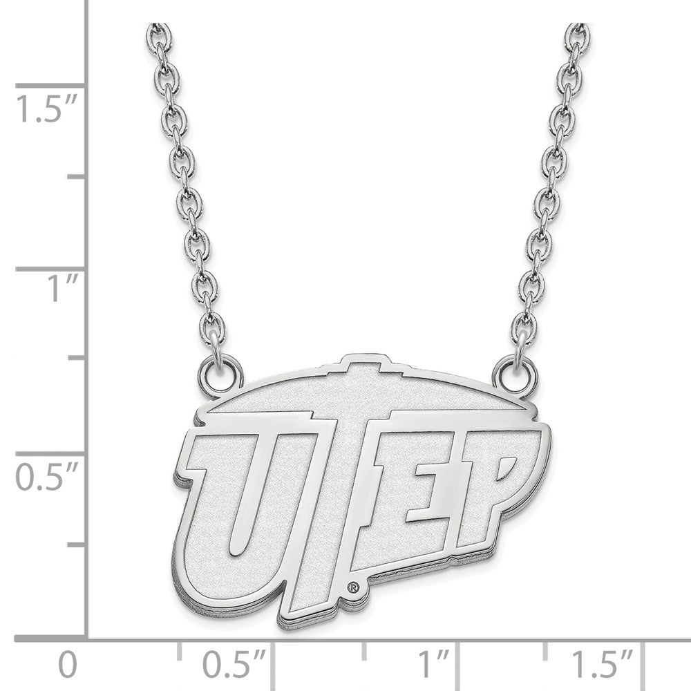 Sterling Silver Rhodium Plated Logoart University Of Texas At El Paso Large Pendant 18 Inch Necklace