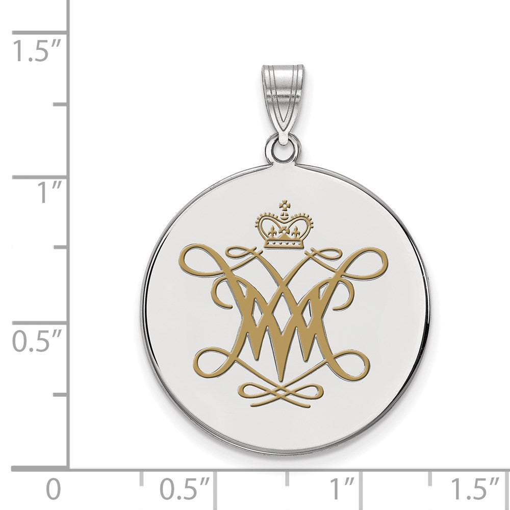 Sterling Silver Rhodium Plated Logoart College Of William And Mary Extra Large Enameled Disc Pendant