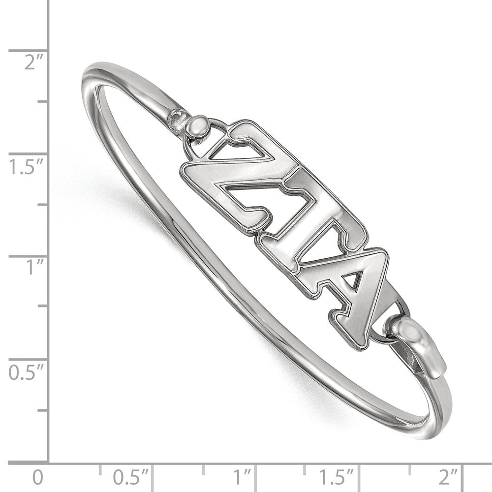 Sterling Silver S. Rh Plated Logoart Zeta Tau Alpha Small Hook And Clasp Bangle