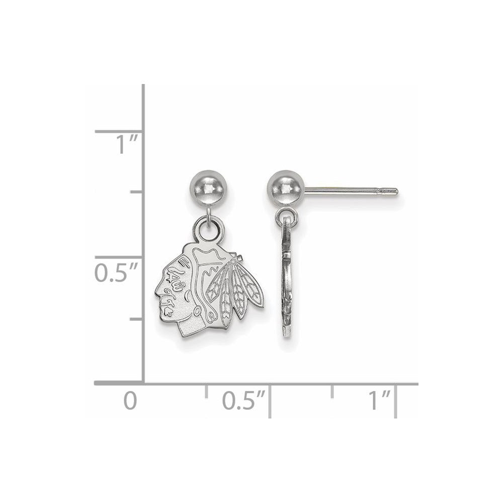Sterling Silver Rhodium Plated Nhl Logoart Chicago Blackhawks Dangle Post Earrings