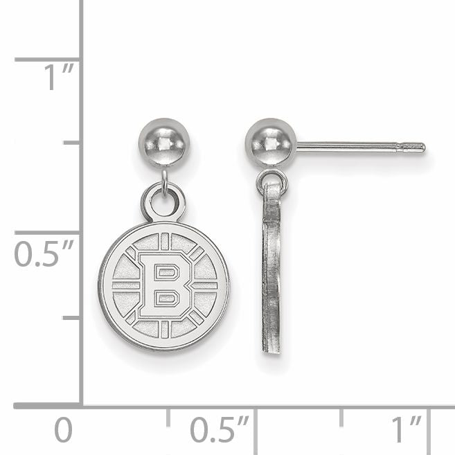Sterling Silver Rhodium Plated Nhl Logoart Boston Bruins Dangle Post Earrings