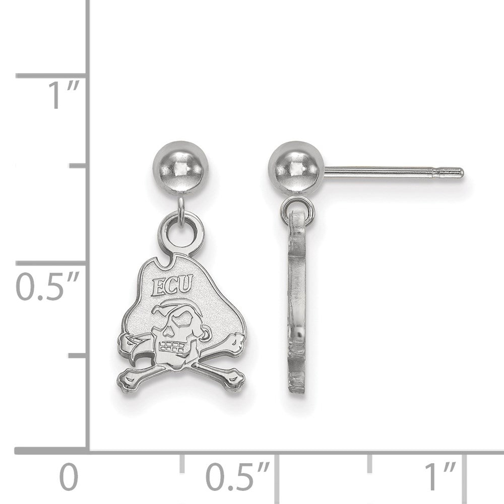 14K White Gold Logoart East Carolina University Pirate Dangle Ball Post Earrings