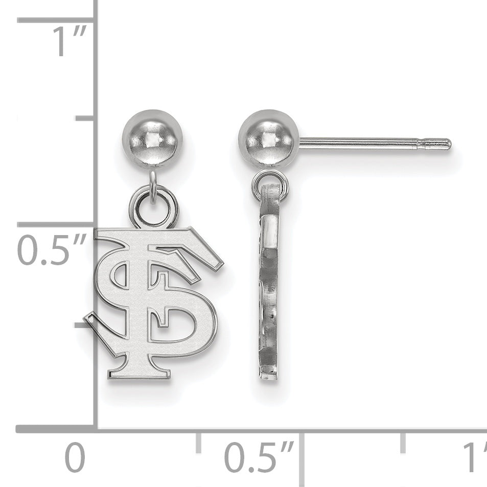 Sterling Silver Rhodium Plated Logoart Florida State University F S Dangle Ball Post Earrings