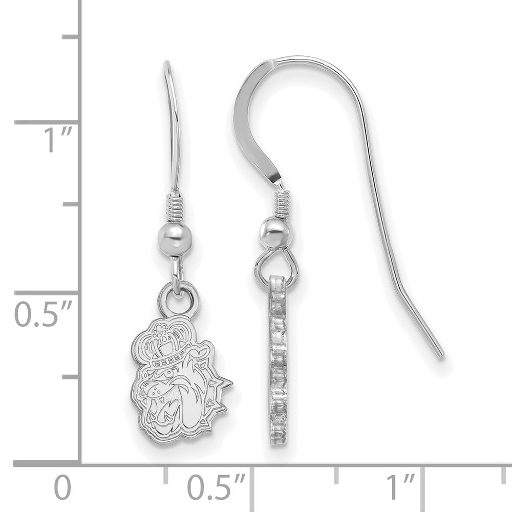 Sterling Silver Rhodium Plated Logoart James Madison University Duke Dog Extra Small Dangle Wire Earrings