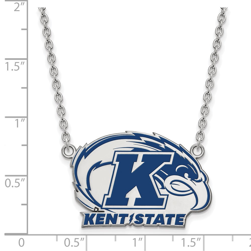 Sterling Silver Rhodium Plated Logoart Kent State University Large Enameled Pendant 18 Inch Necklace