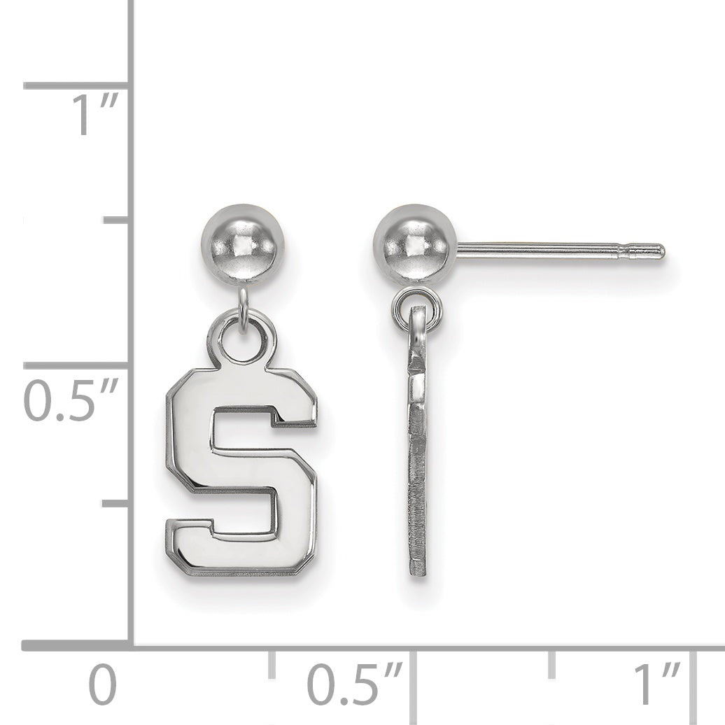 Sterling Silver Rhodium Plated Logoart Michigan State University Letter S Dangle Ball Post Earrings