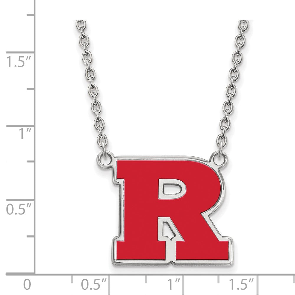 Sterling Silver Rhodium Plated Logoart Rutgers University Letter R Large Enameled Pendant 18 Inch Necklace