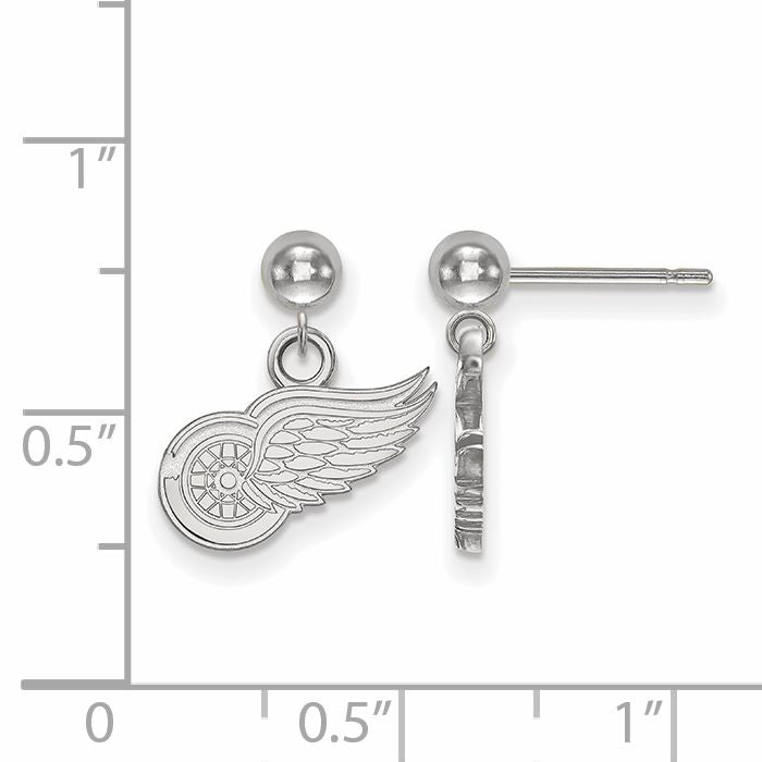 Sterling Silver Rhodium Plated Nhl Logoart Detroit Red Wings Dangle Post Earrings
