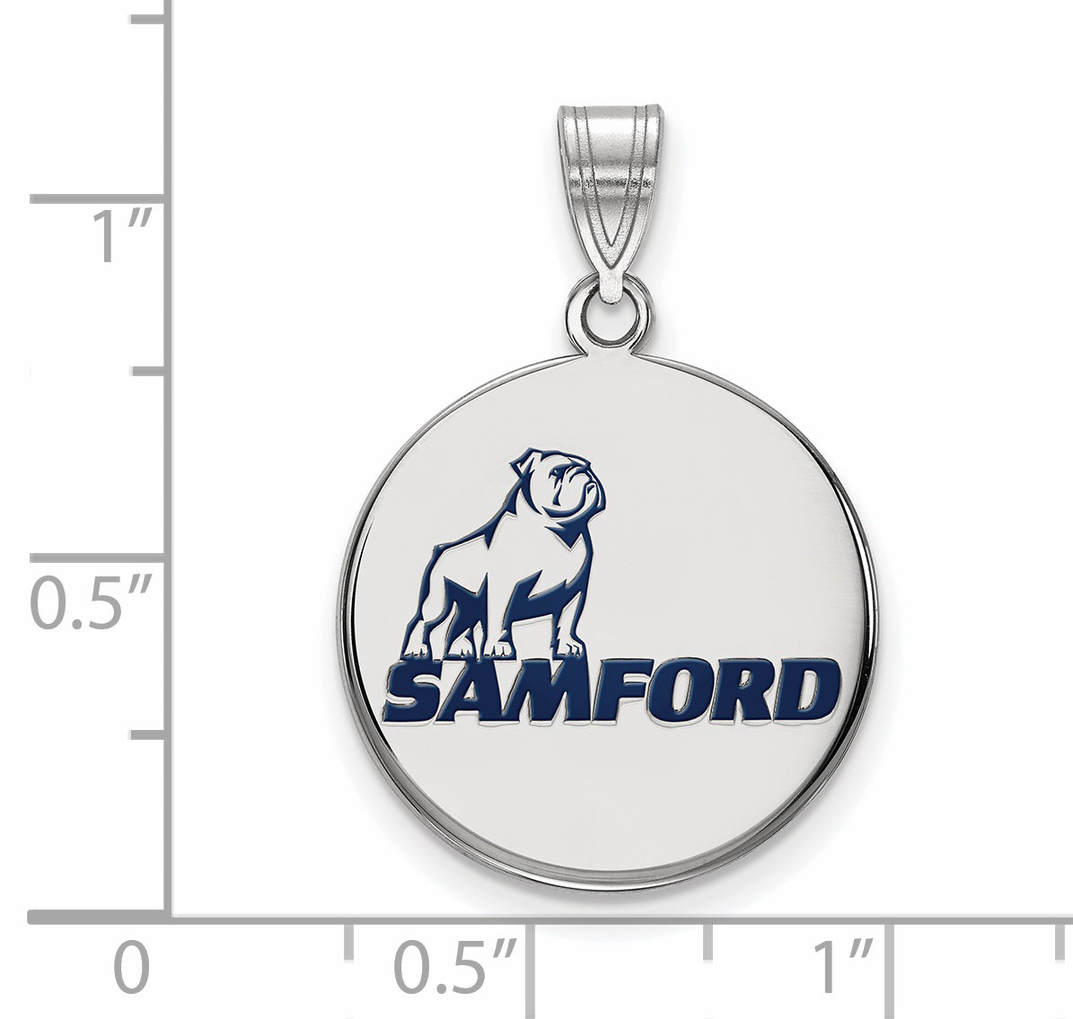 Sterling Silver Rhodium Plated Logoart Samford University Large Enameled Disc Pendant