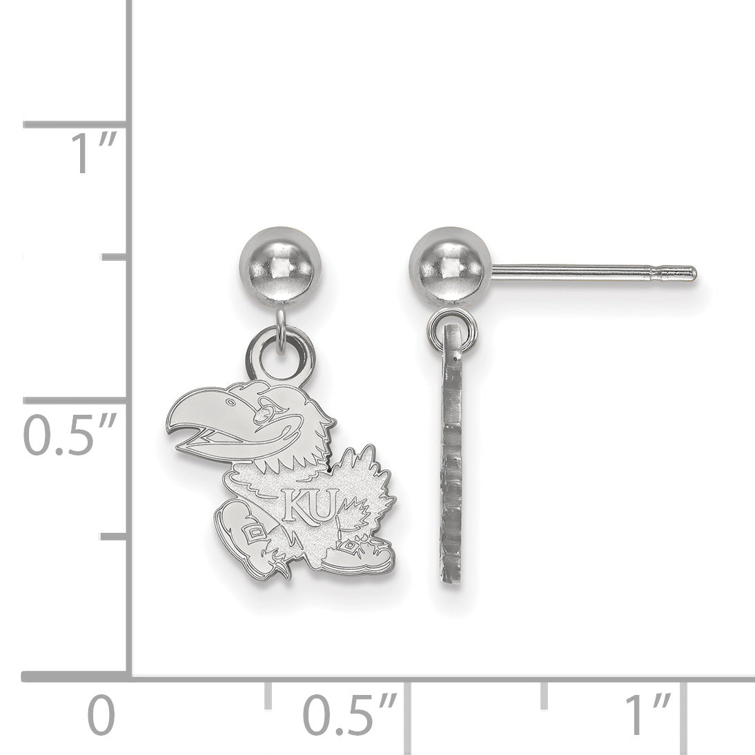 Sterling Silver Rhodium Plated Logoart University Of Kansas Jayhawk Dangle Ball Post Earrings