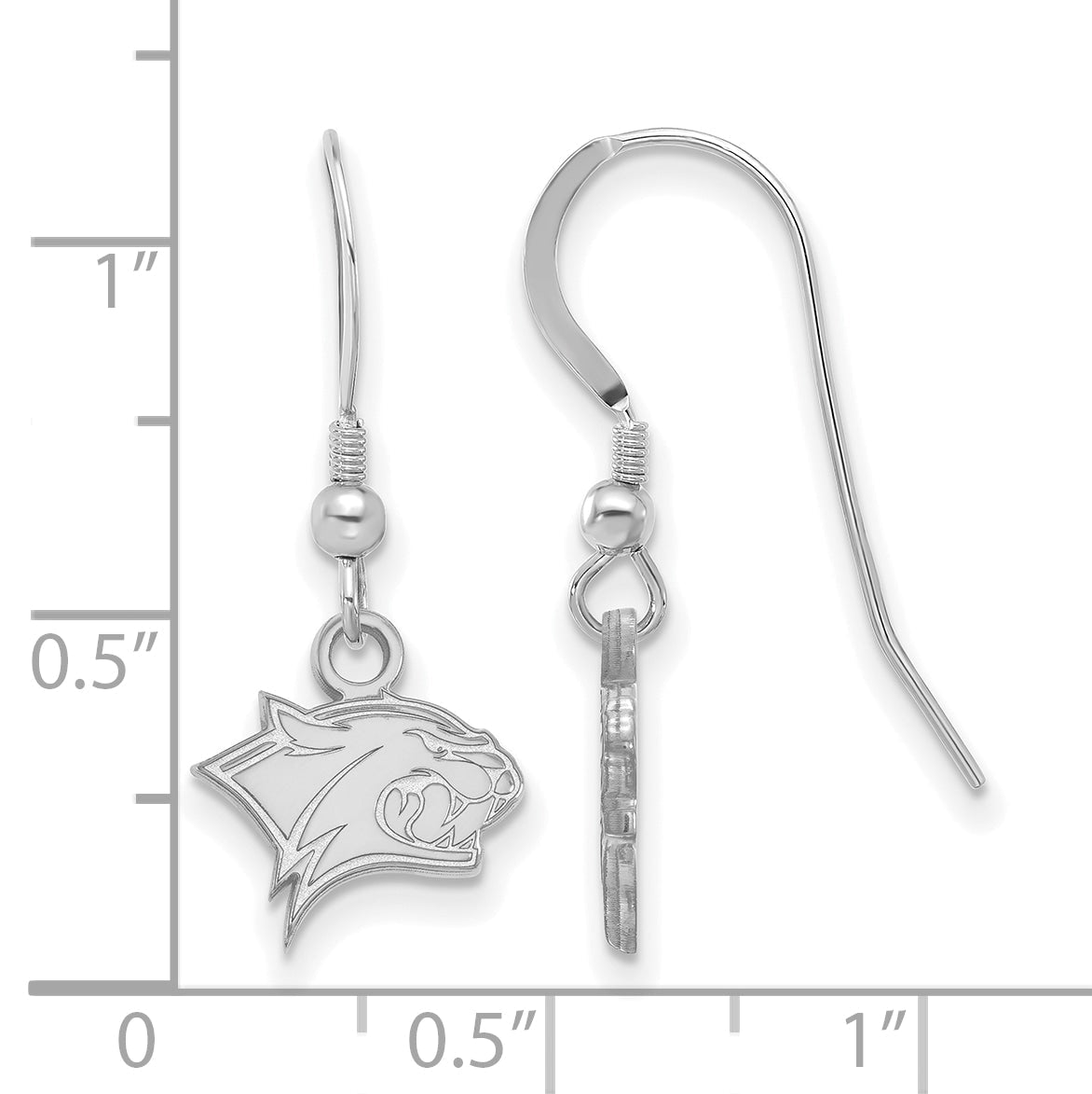 Sterling Silver Rhodium Plated Logoart University Of New Hampshire Wildcat Extra Small Dangle Wire Earrings