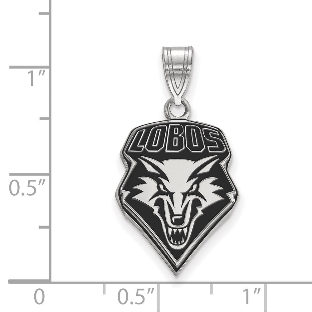 Sterling Silver Rhodium Plated Logoart University Of New Mexico Lobos Large Enameled Pendant