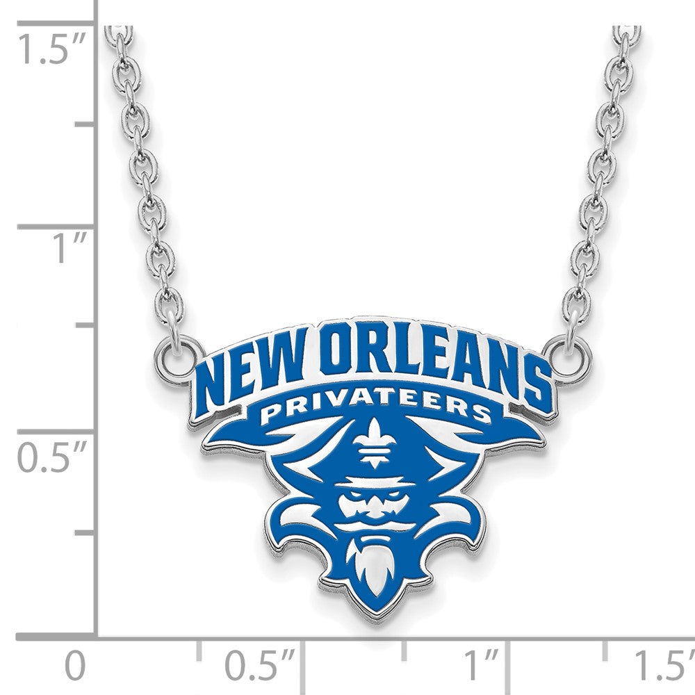 Sterling Silver Rhodium Plated Logoart University Of New Orleans U N O Large Enameled Pendant 18 Inch Necklace