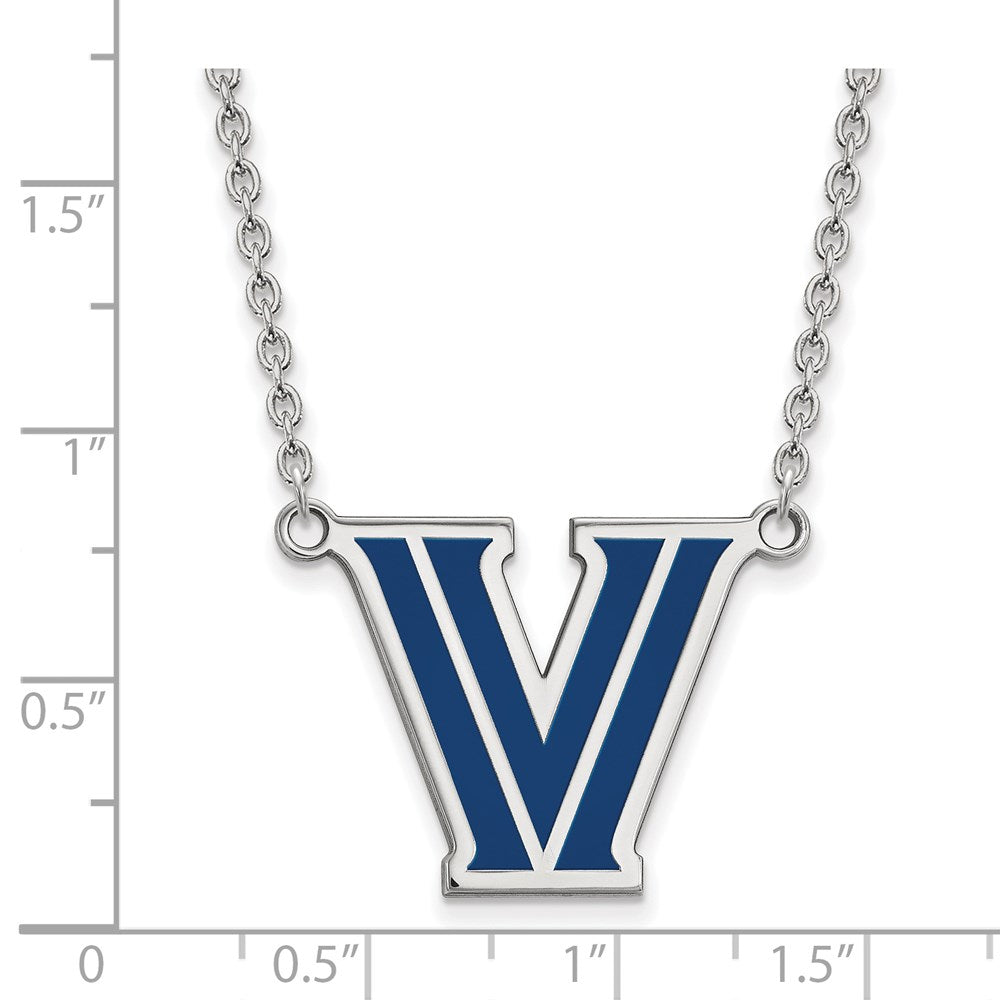 Sterling Silver Rhodium Plated Logoart Villanova University Letter V Large Enameled Pendant 18 Inch Necklace