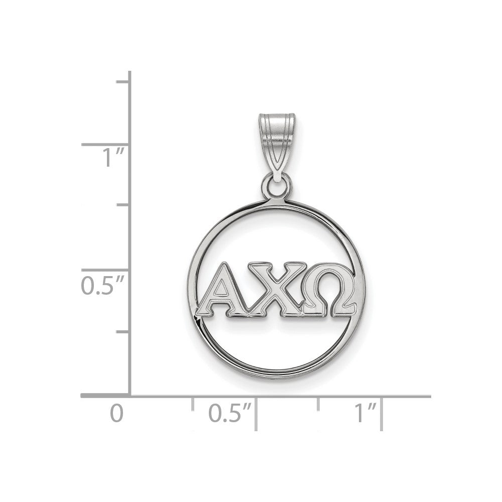 Sterling Silver Rhodium Plated Logoart Alpha Chi Omega Sorority Greek Letters Large Circle Pendant