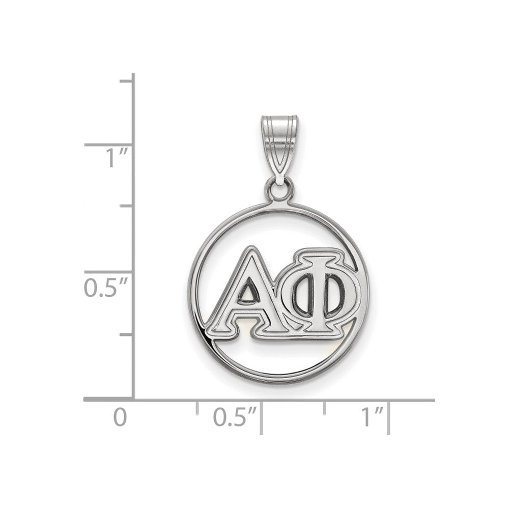 Sterling Silver Rhodium Plated Logoart Alpha Phi Sorority Greek Letters Medium Circle Pendant