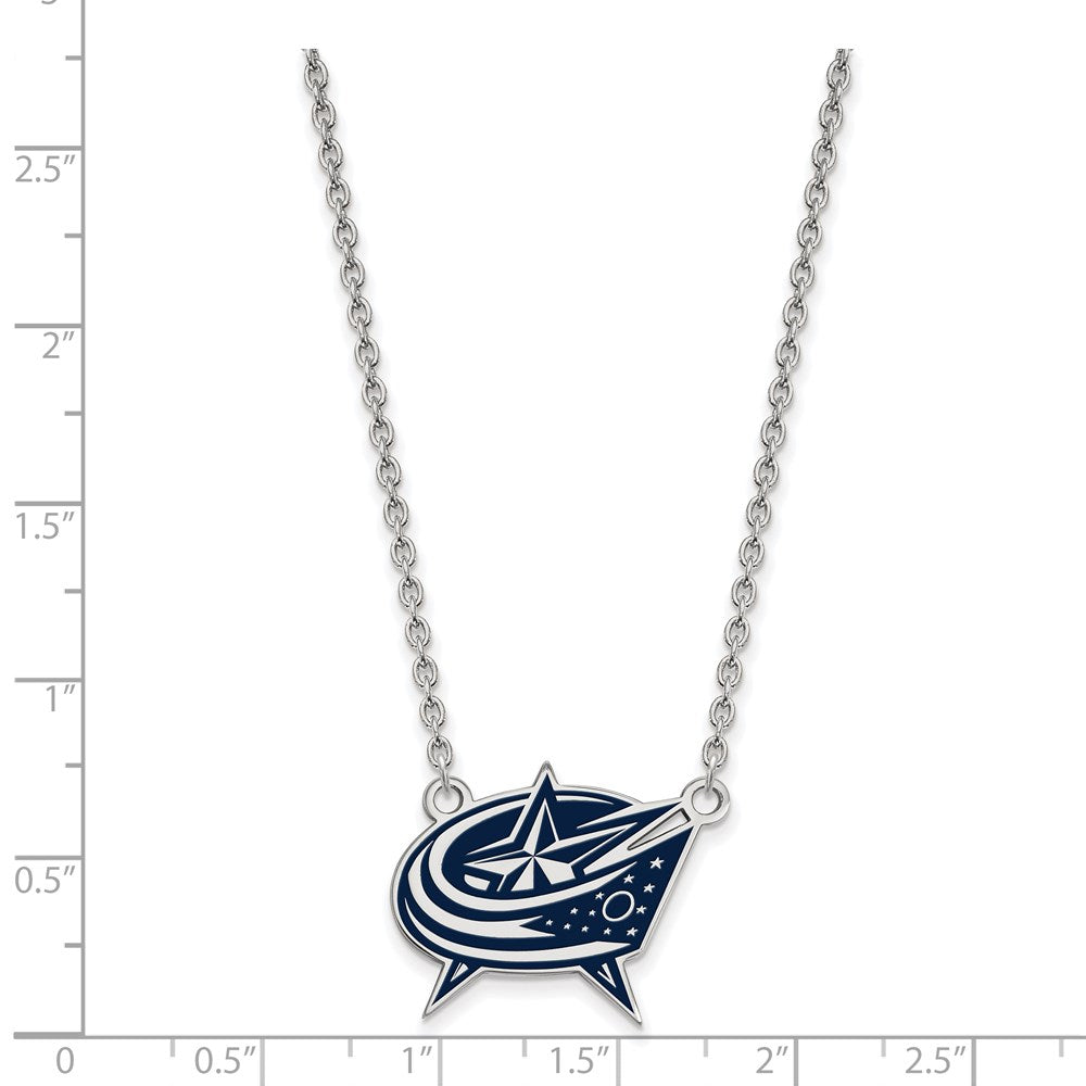Sterling Silver Rhodium Plated Nhl Logoart Columbus Blue Jackets Large Enameled Pendant 18 Inch Necklace