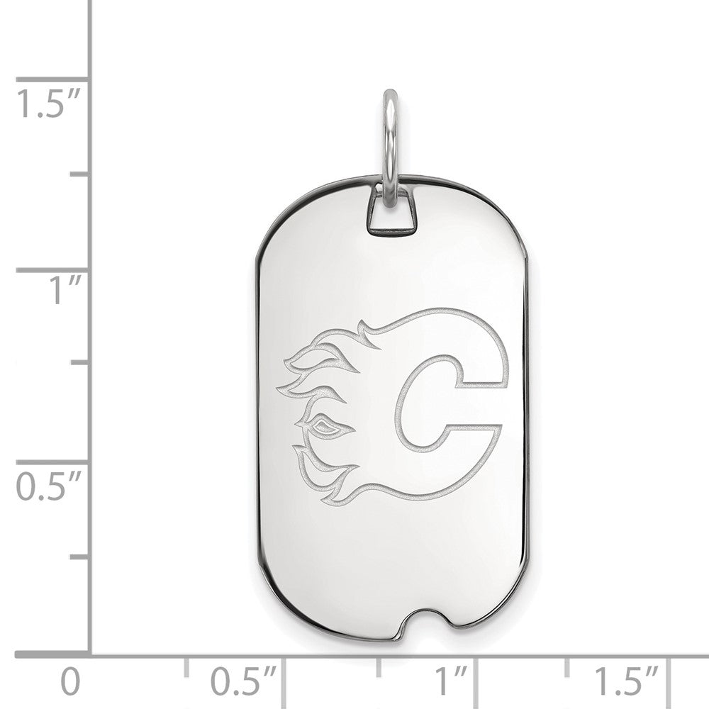 Sterling Silver Rhodium Plated Nhl Logoart Calgary Flames Small Dog Tag Pendant