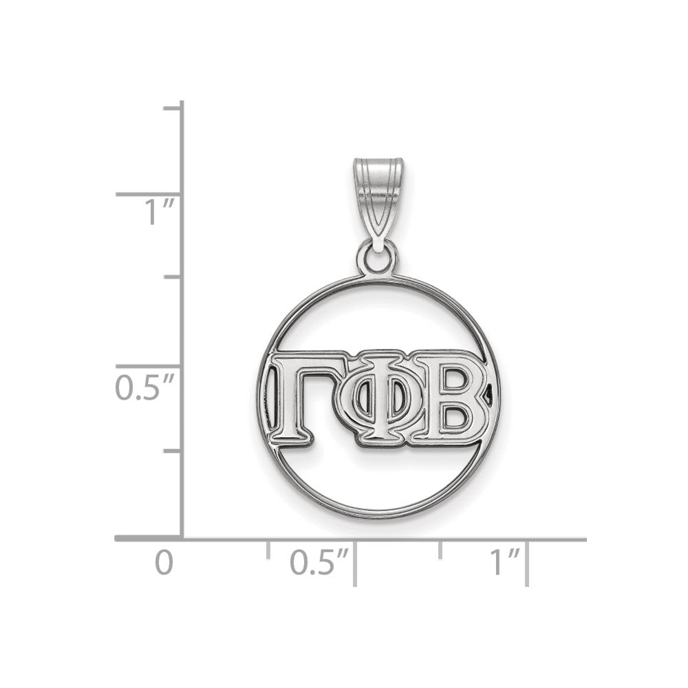 Sterling Silver Rhodium Plated Logoart Gamma Phi Beta Sorority Greek Letters Medium Circle Pendant