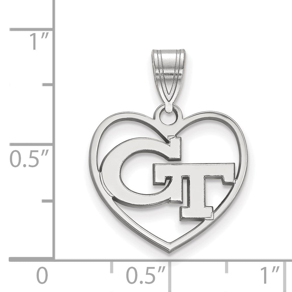Sterling Silver Rhodium Plated Logoart Georgia Institute Of Technology G T Heart Pendant