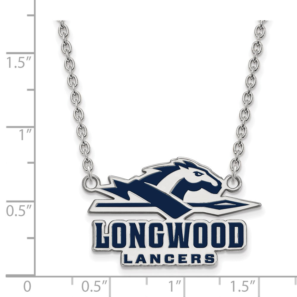 Sterling Silver Rhodium Plated Logoart Longwood University Lancers Large Enameled Pendant 18 Inch Necklace