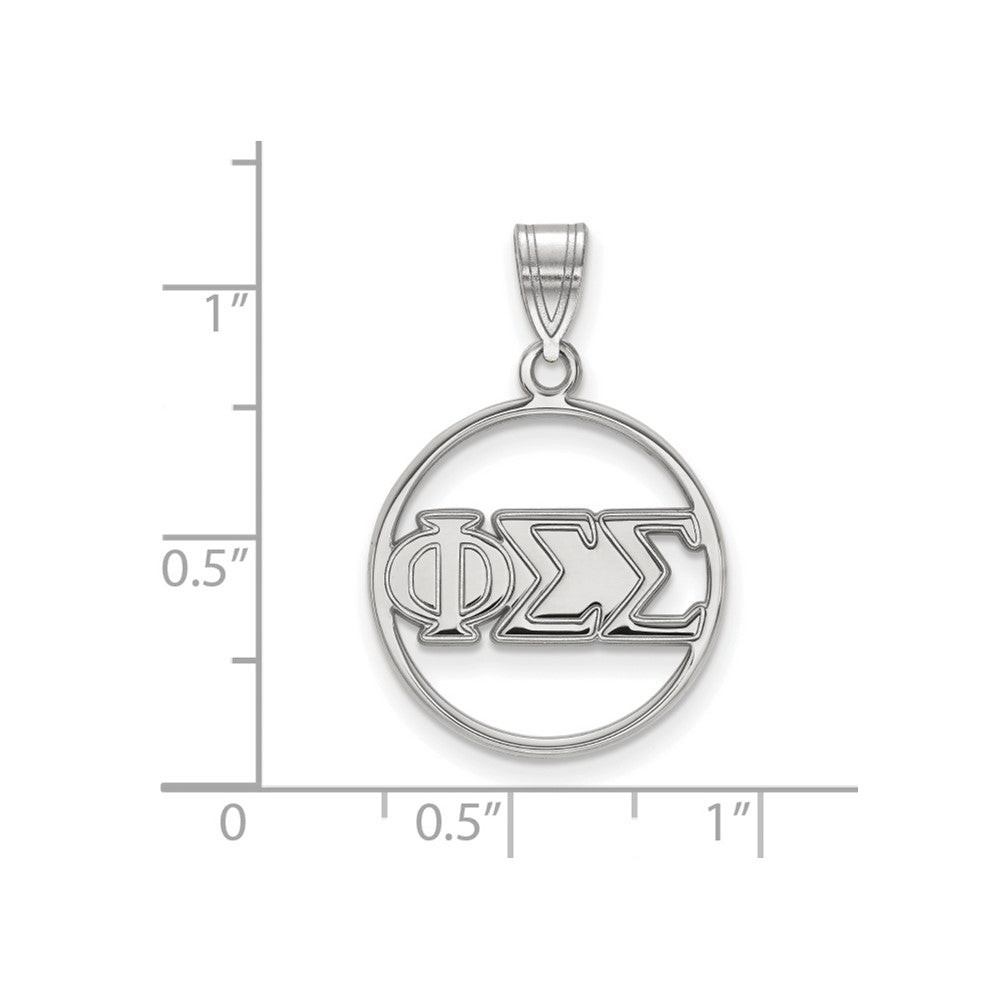 Sterling Silver Rhodium Plated Logoart Phi Sigma Sorority Greek Letters Medium Circle Pendant