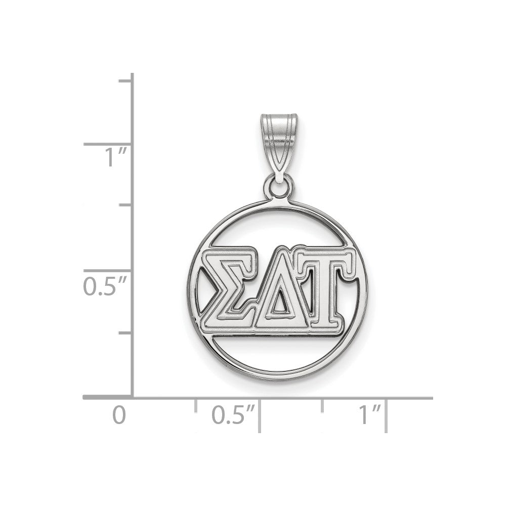 Sterling Silver Rhodium Plated Logoart Sigma Delta Tau Sorority Greek Letters Medium Circle Pendant