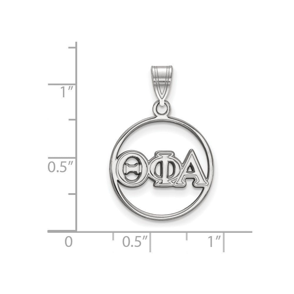 Sterling Silver Rhodium Plated Logoart Theta Phi Alpha Sorority Greek Letters Medium Circle Pendant